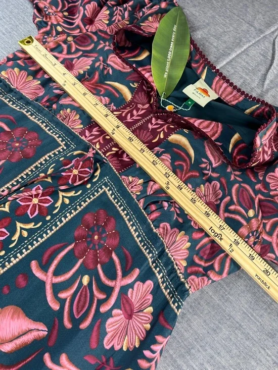 NWT Farm Rio Medium Seashell Floral Teal Boho Flowy Tapestry Maxi Light Dress - Picture 10 of 15